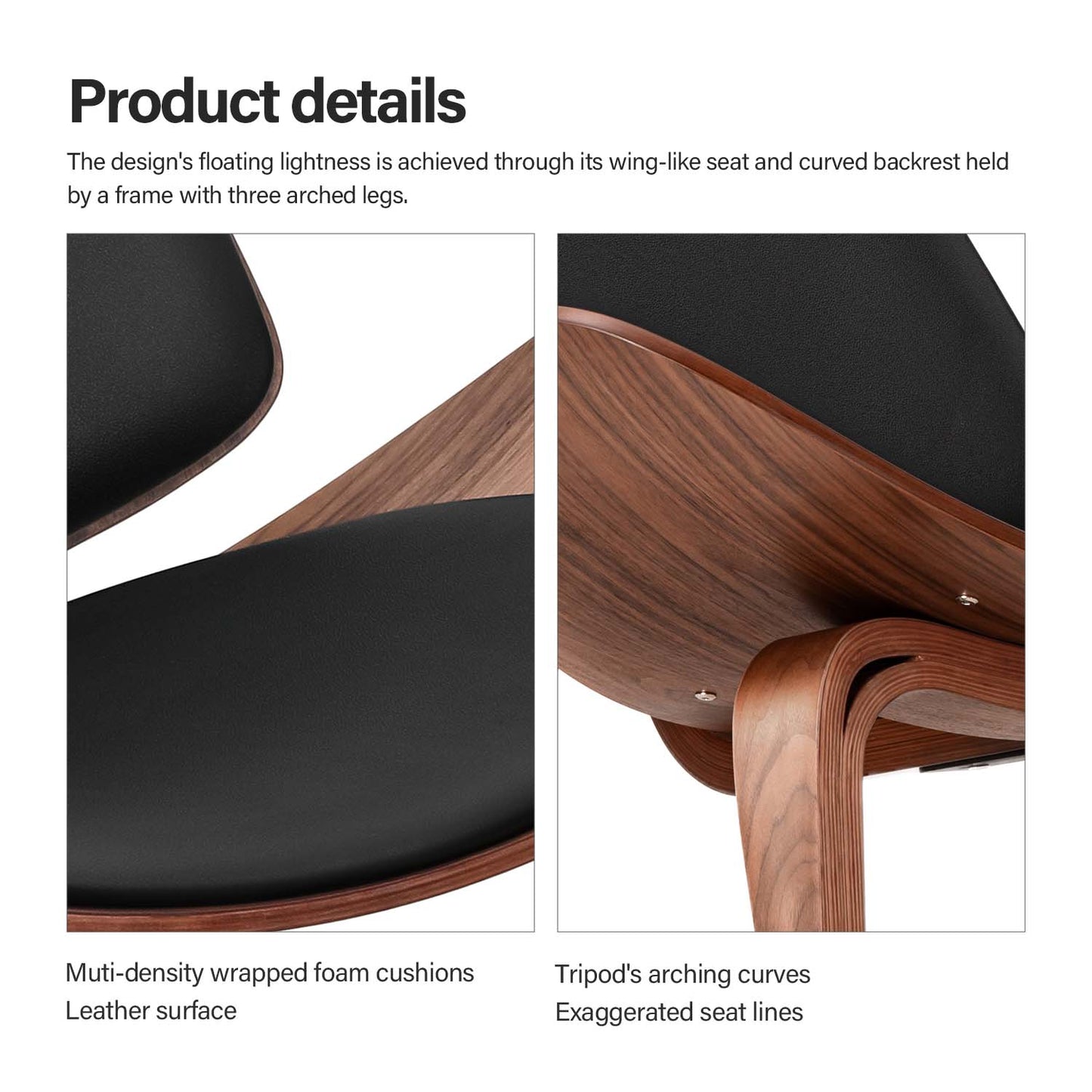 Nordic Three-Legged Shell Chair Faux Leather Armchair for Living Room Office Furniture
