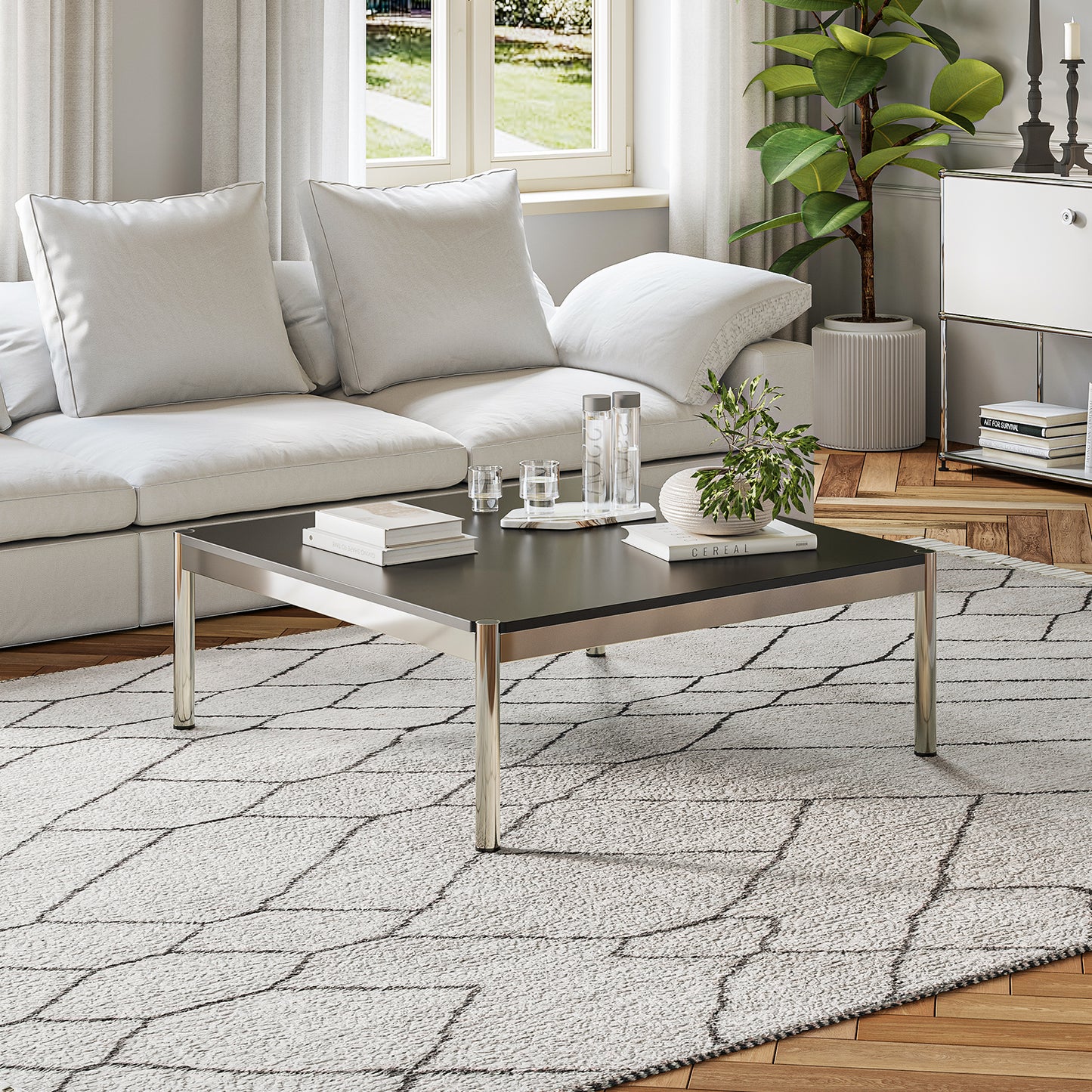 Replica USM Haller Side Coffee Table With Stainless Steel Base
