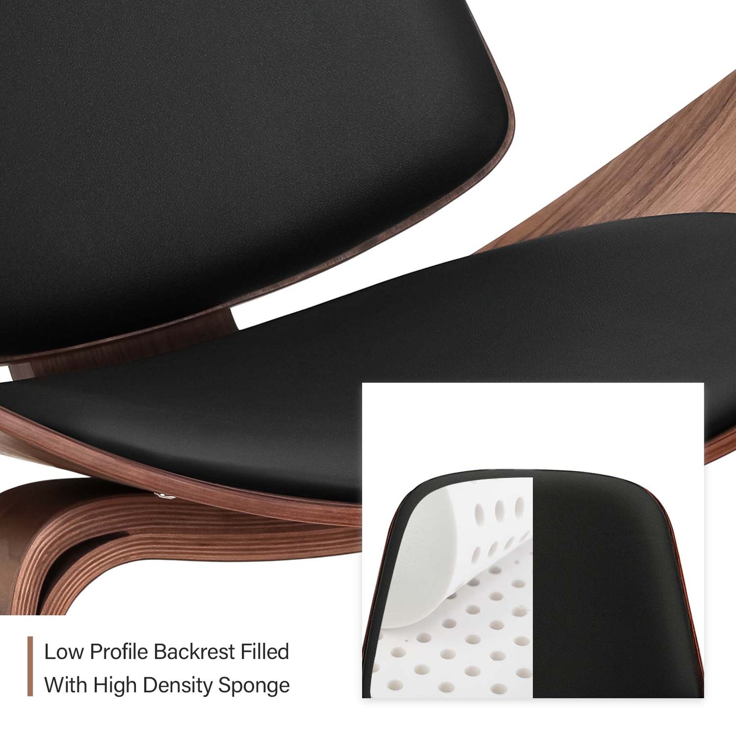 Nordic Three-Legged Shell Chair Faux Leather Armchair for Living Room Office Furniture