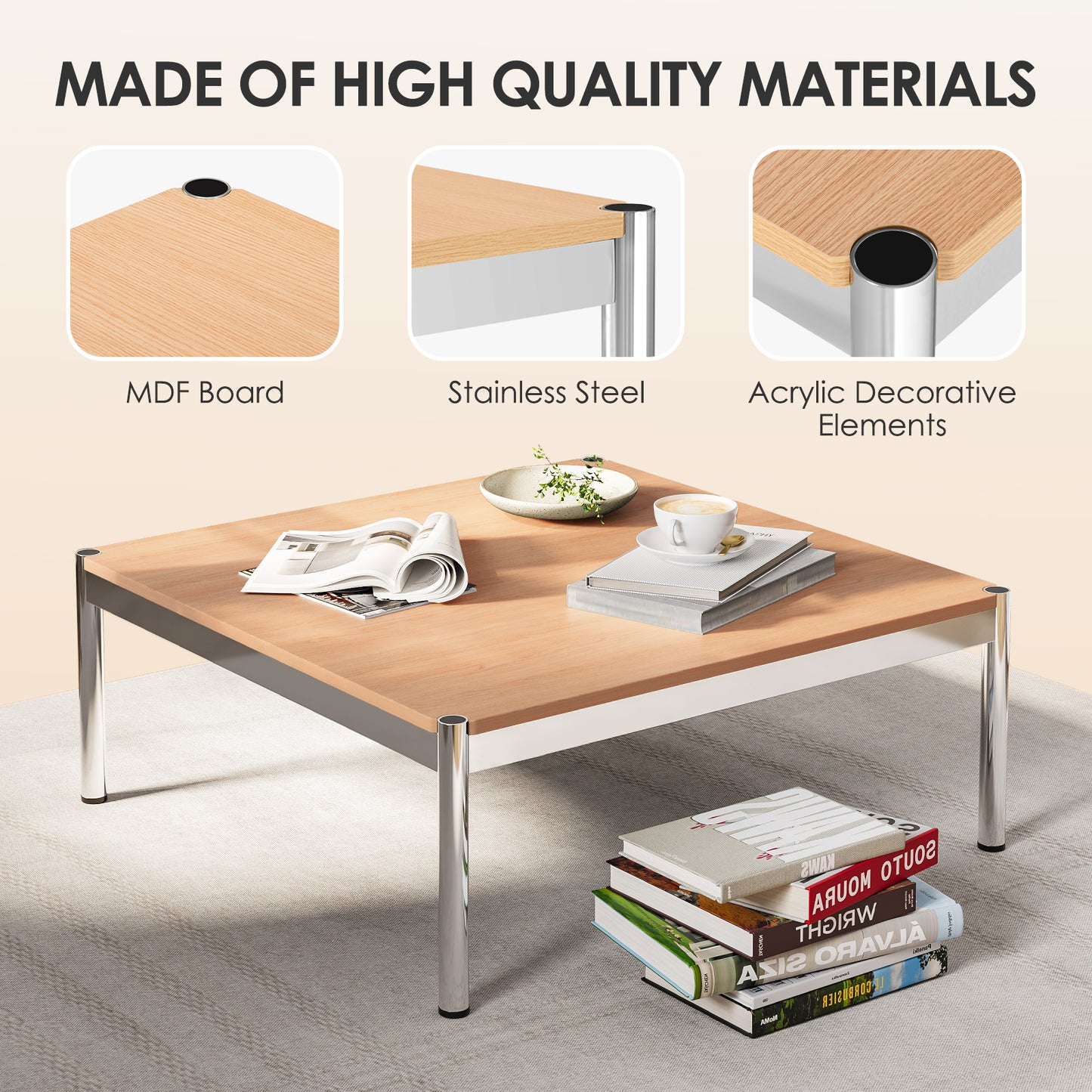 Replica USM Haller Side Coffee Table With Stainless Steel Base
