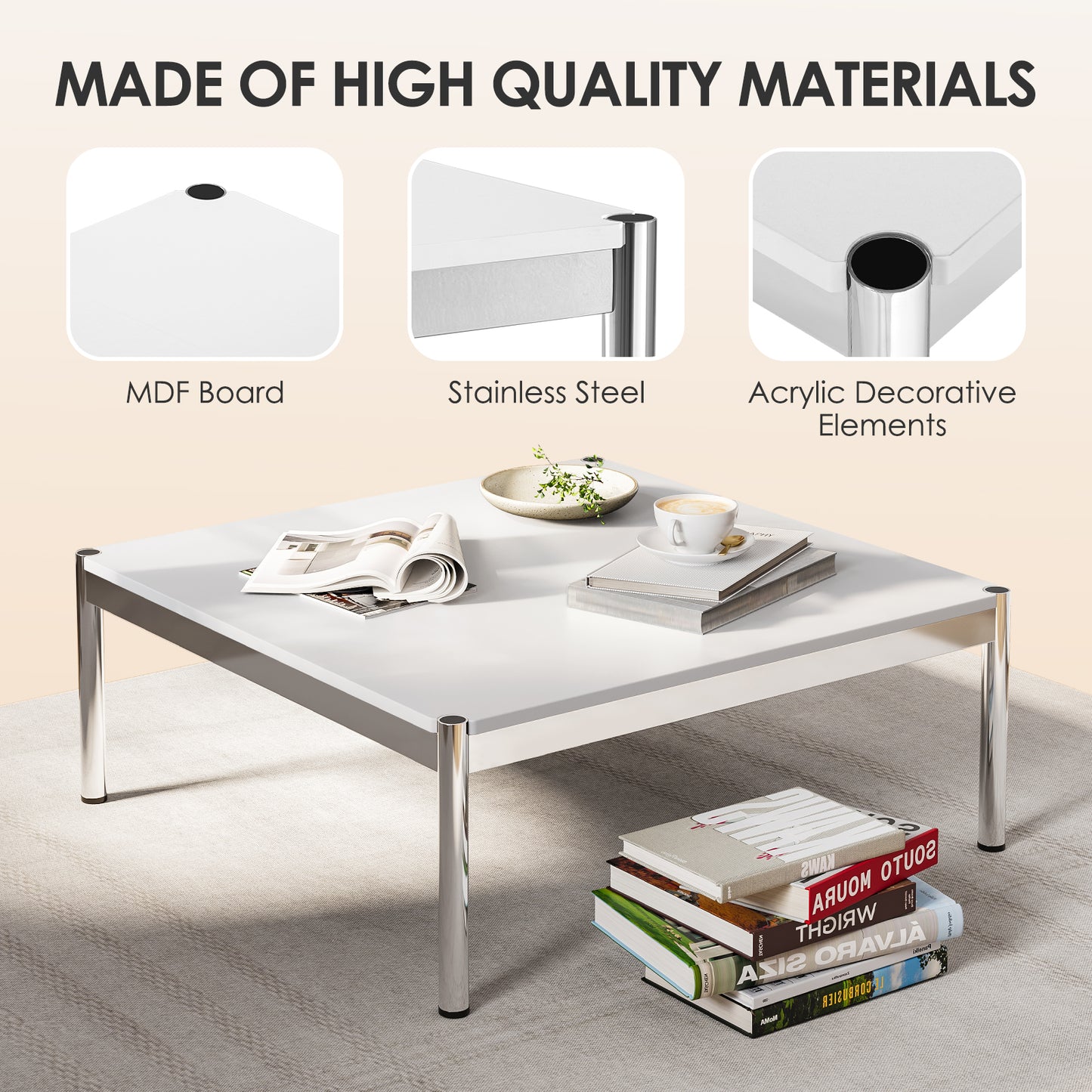 Replica USM Haller Side Coffee Table With Stainless Steel Base