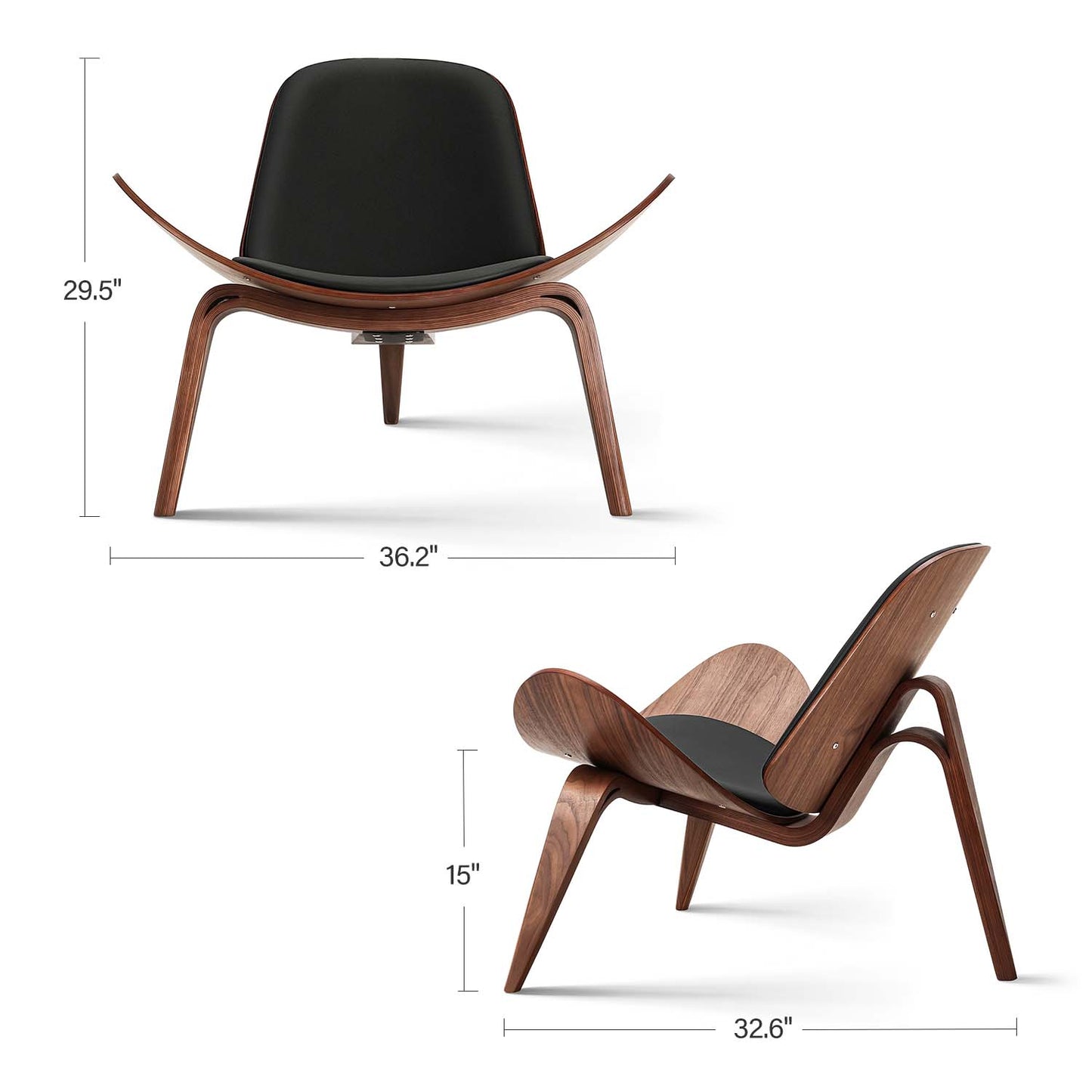 Nordic Three-Legged Shell Chair Faux Leather Armchair for Living Room Office Furniture