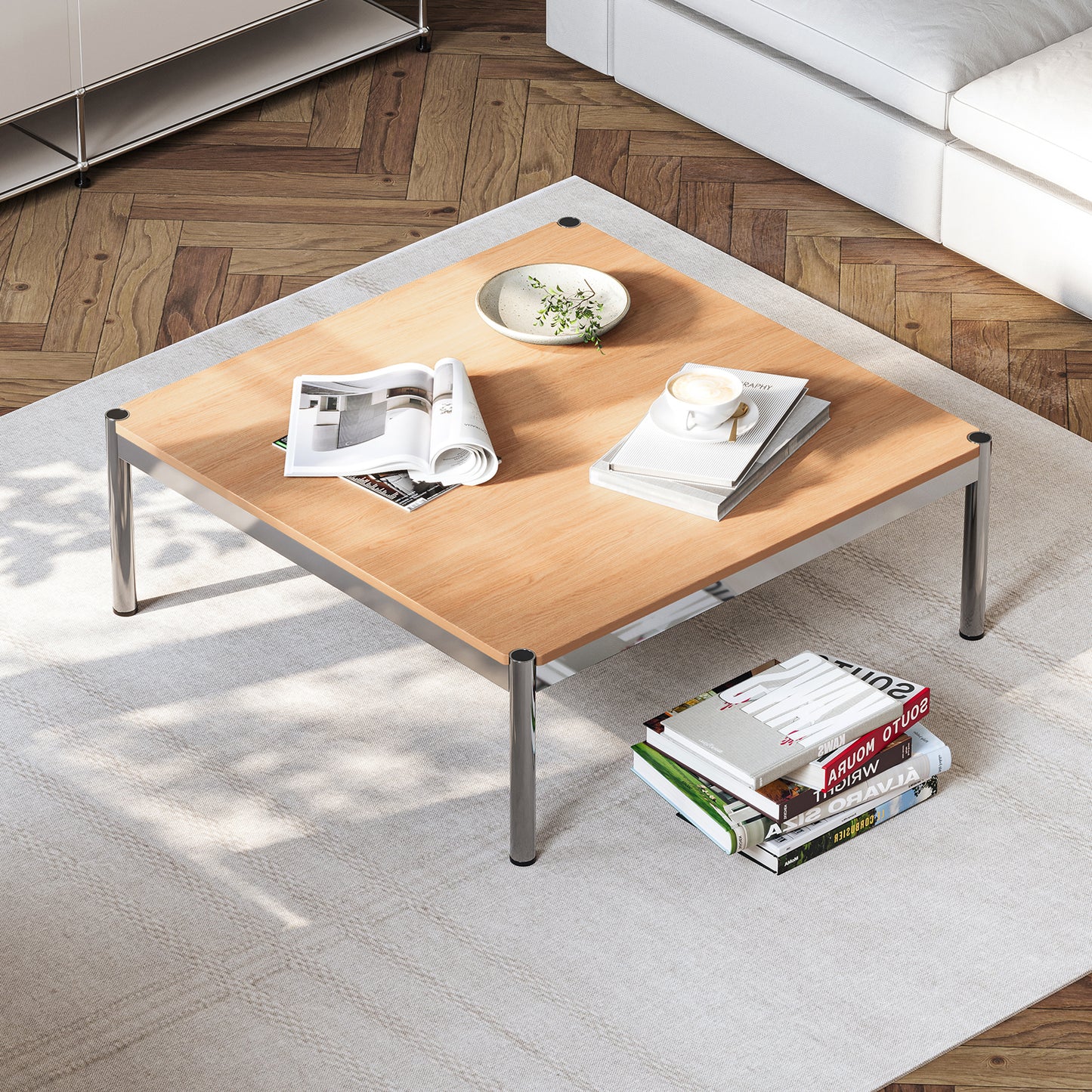 Replica USM Haller Side Coffee Table With Stainless Steel Base
