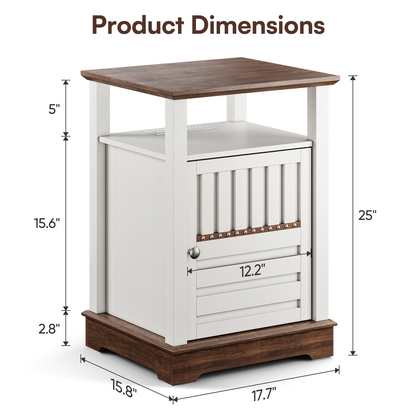 Farmhouse Style End Table with Storage Cabinet & USB Charging Ports