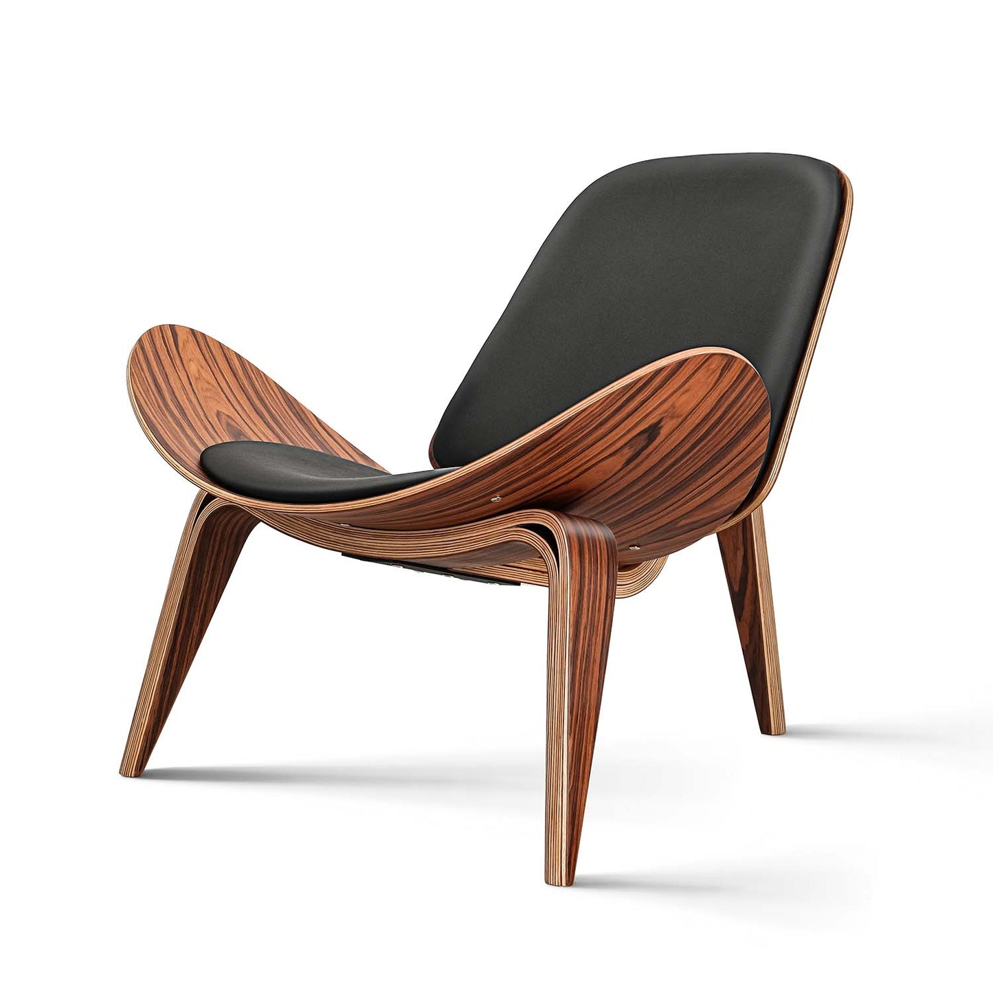 Nordic Three-Legged Shell Chair Faux Leather Armchair for Living Room Office Furniture