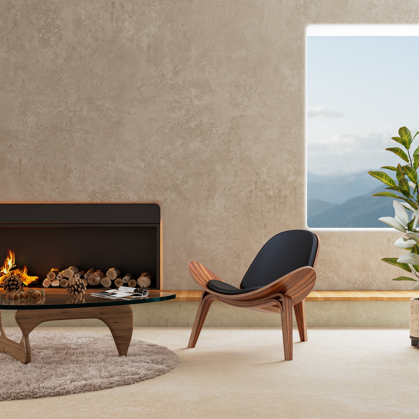 Nordic Three-Legged Shell Chair Faux Leather Armchair for Living Room Office Furniture