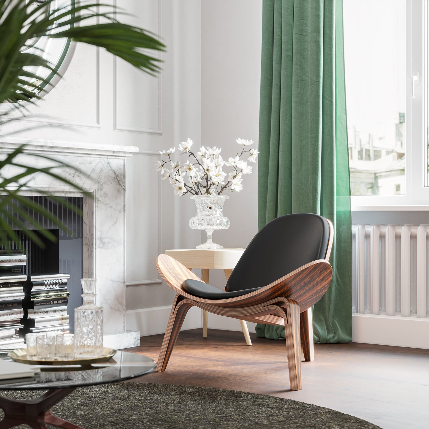 Nordic Three-Legged Shell Chair Faux Leather Armchair for Living Room Office Furniture