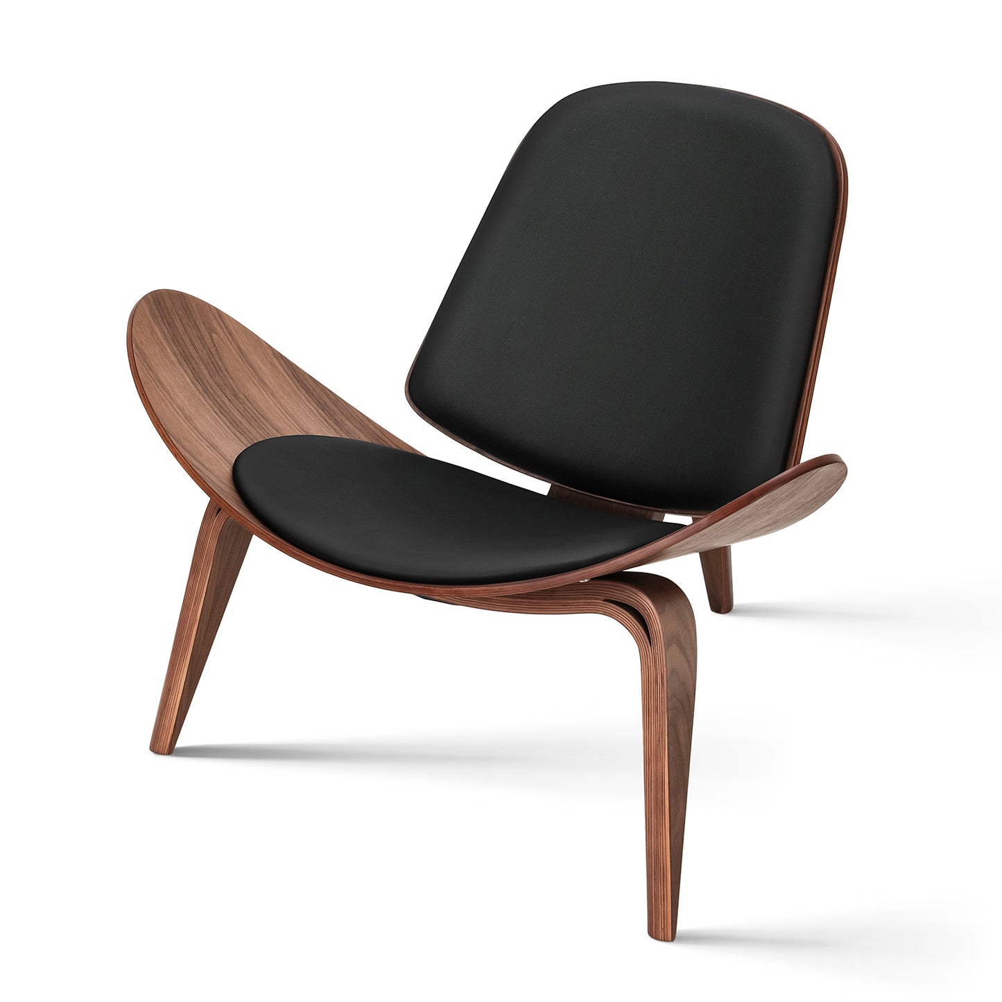 Nordic Three-Legged Shell Chair Faux Leather Armchair for Living Room Office Furniture