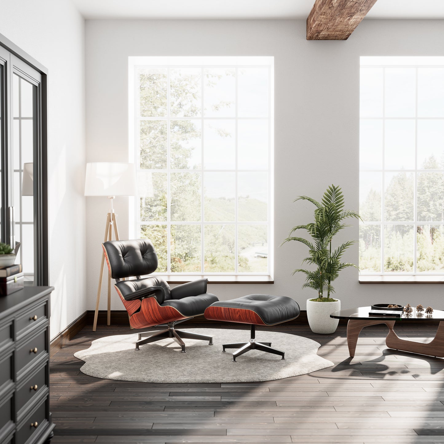 Replica Top Grain Leather Eames Lounge Chair With Ottoman (Premier Tall Version)