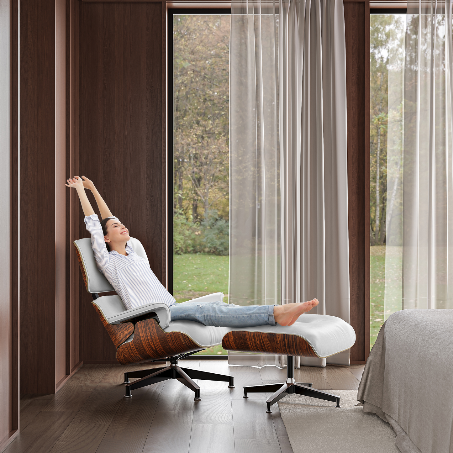 Replica Top Grain Leather Eames Lounge Chair With Ottoman (Premier Tall Version)
