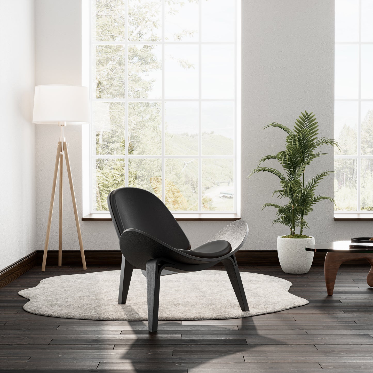 Nordic Three-Legged Shell Chair Faux Leather Armchair for Living Room Office Furniture