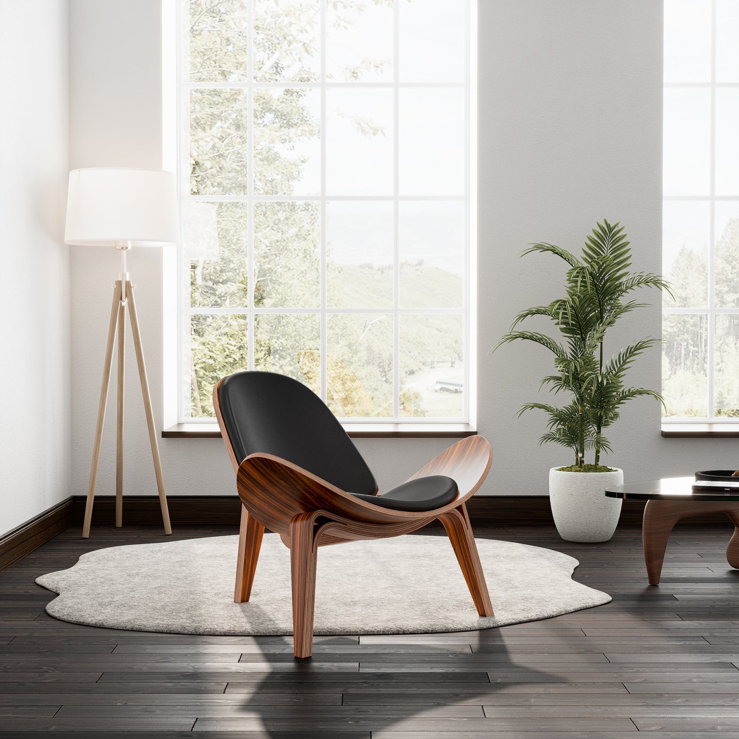 Nordic Three-Legged Shell Chair Faux Leather Armchair for Living Room Office Furniture