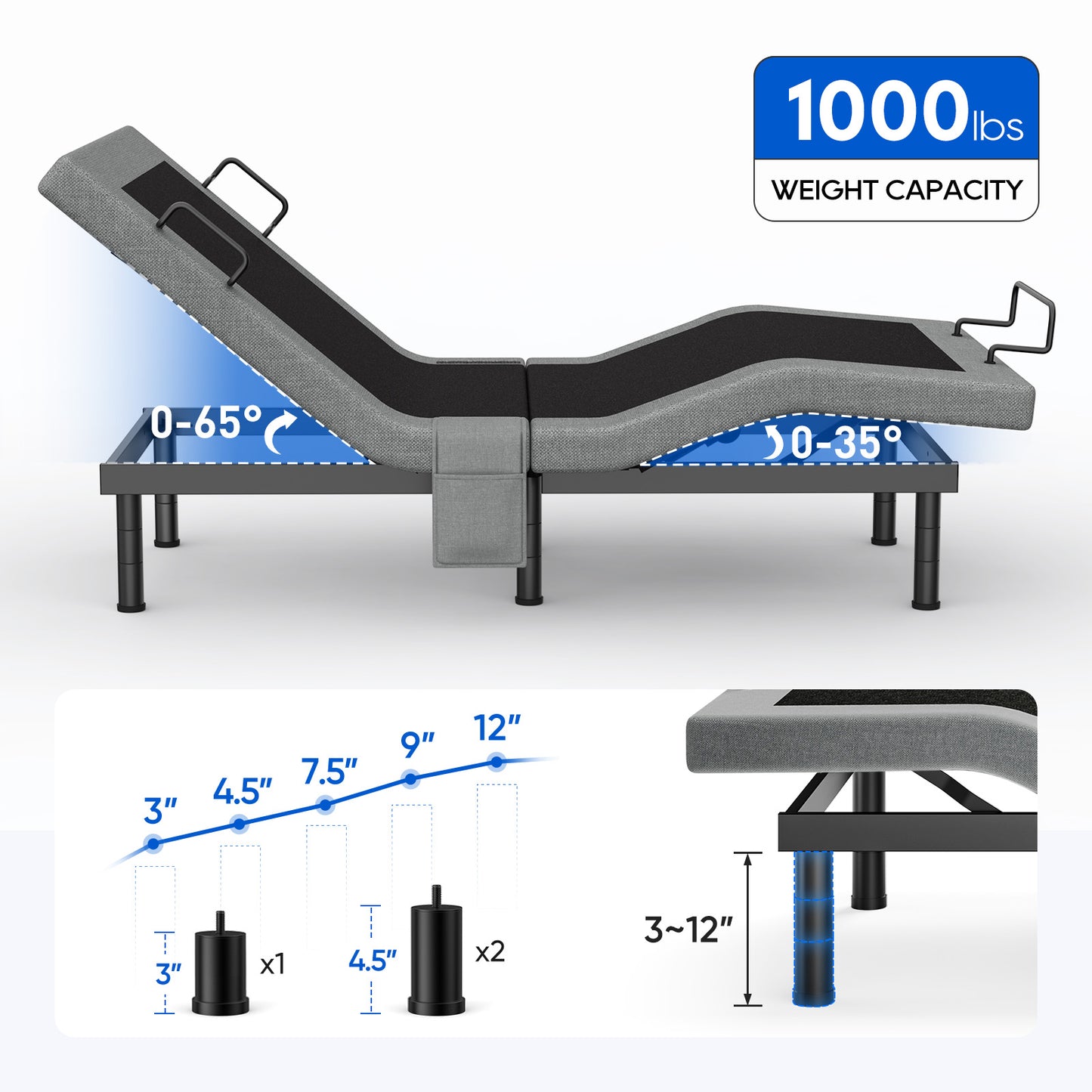 Twin Split King Size Adjustable Bed Base Frame with Massage | FHSLife