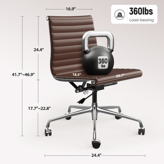 Ribbed Genuine Leather Armless Executive Swivel Eames office chair