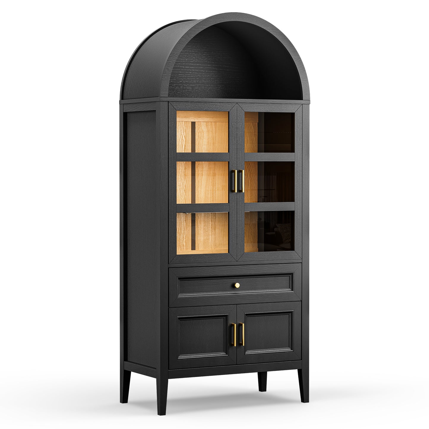 Arched Storage Cabinet with Glass Doors and Auto Sensor LED Lights