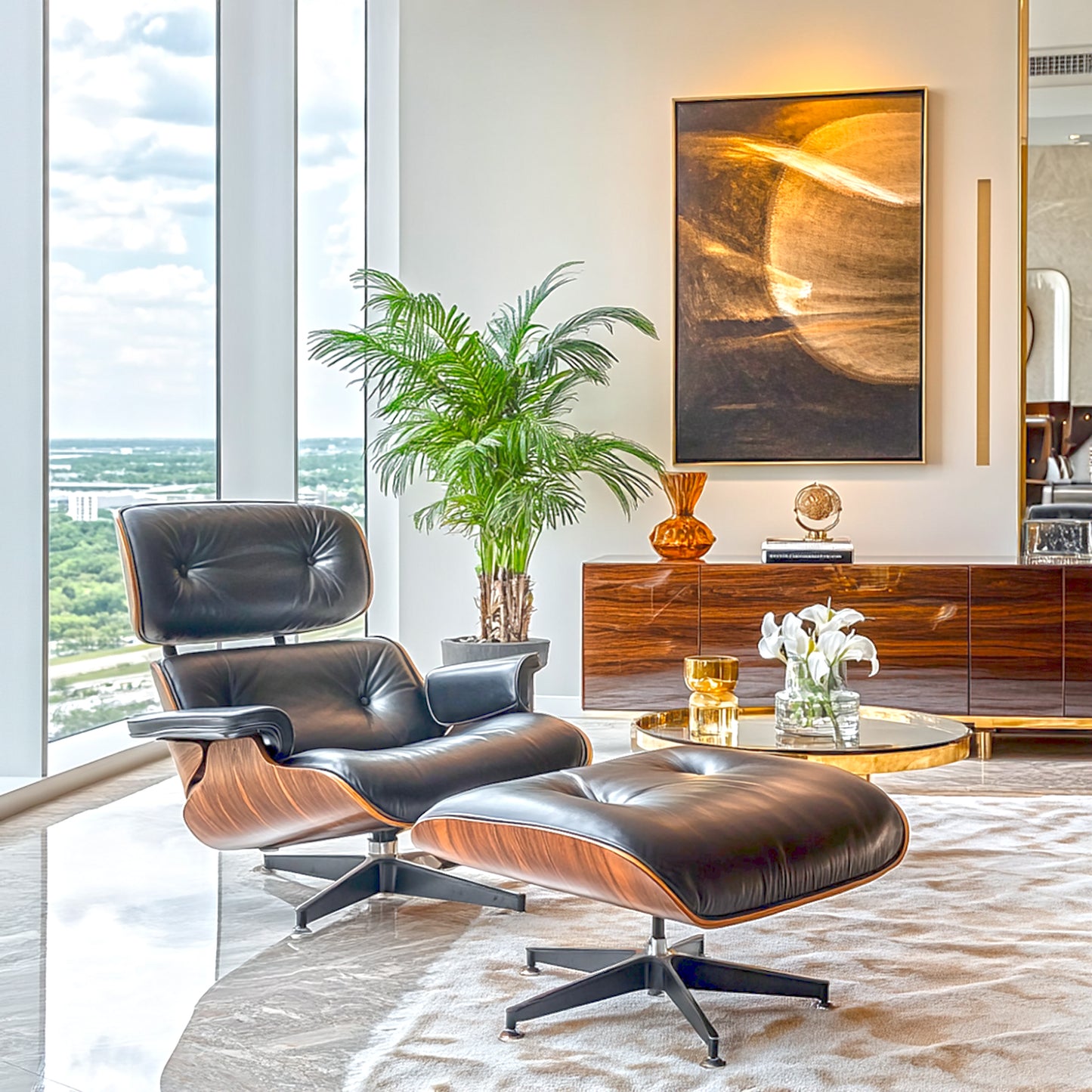 Replica Top Grain Leather Eames Lounge Chair With Ottoman (Premier Tall Version)