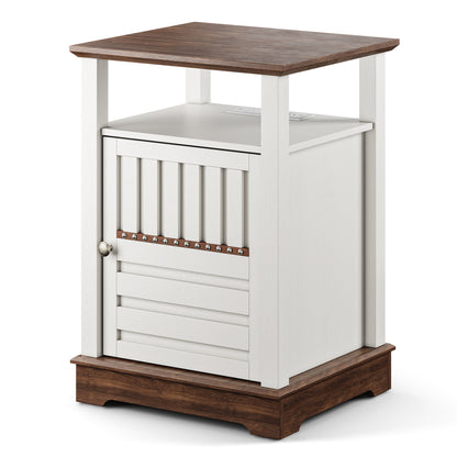 Farmhouse Style End Table with Storage Cabinet & USB Charging Ports