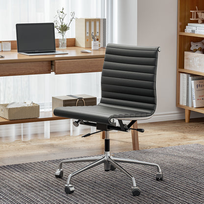 Ribbed Genuine Leather Eames Armless Executive Swivel office chair