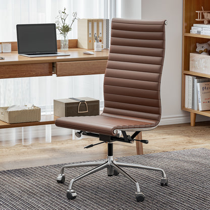 Ribbed Genuine Leather Eames Armless Executive Swivel office chair