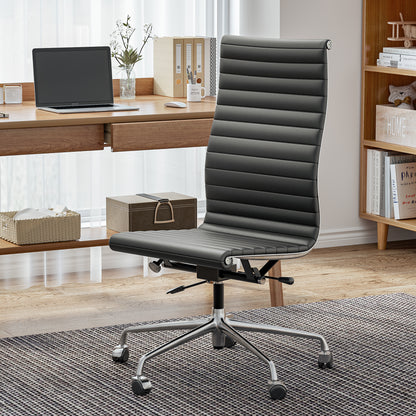 Ribbed Genuine Leather Eames Armless Executive Swivel office chair
