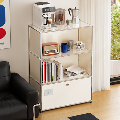 White USM Haller Style Modular Storage Cabinet – 3-Tier Chrome Frame Cabinet