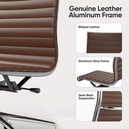Ribbed Genuine Leather Eames Armless Executive Swivel office chair