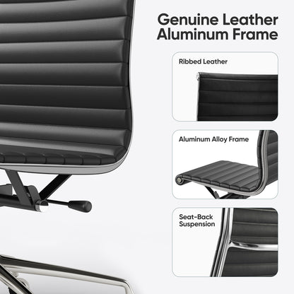 Ribbed Genuine Leather Eames Armless Executive Swivel office chair