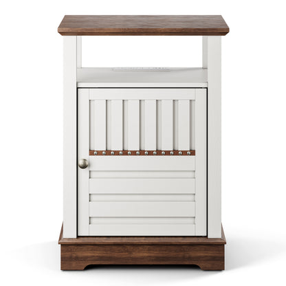 Farmhouse Style End Table with Storage Cabinet & USB Charging Ports