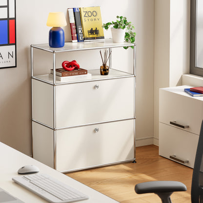 White USM Haller Style Modular Storage Cabinet with Open Shelf & Lockable Doors