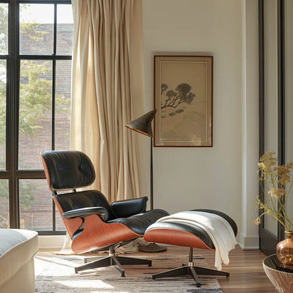 Replica Top Grain Leather Eames Lounge Chair With Ottoman (Premier Tall Version)