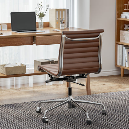 Ribbed Genuine Leather Eames Armless Executive Swivel office chair