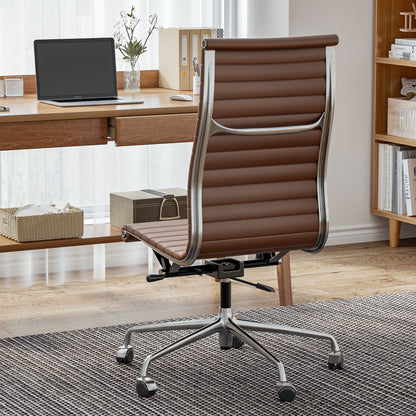 Ribbed Genuine Leather Eames Armless Executive Swivel office chair