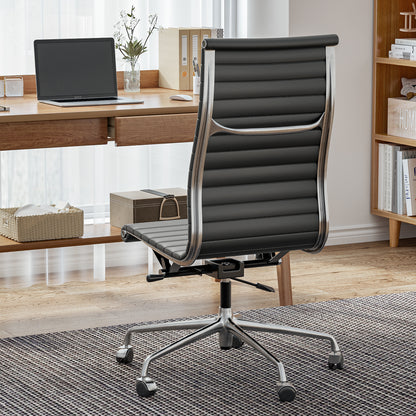 Ribbed Genuine Leather Eames Armless Executive Swivel office chair