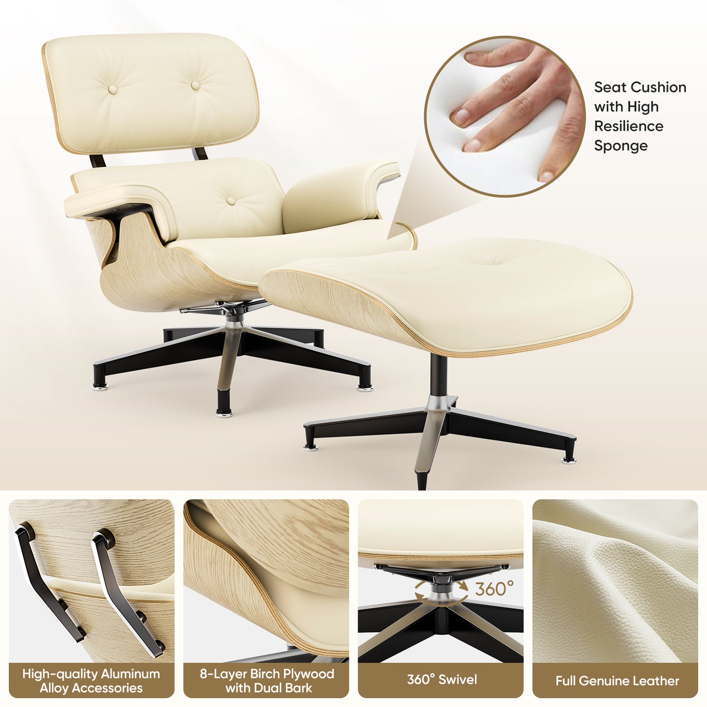 Replica Genuine Leather Eames Lounge Chair and Ottoman
