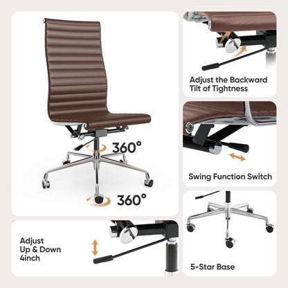 Ribbed Genuine Leather Eames Armless Executive Swivel office chair