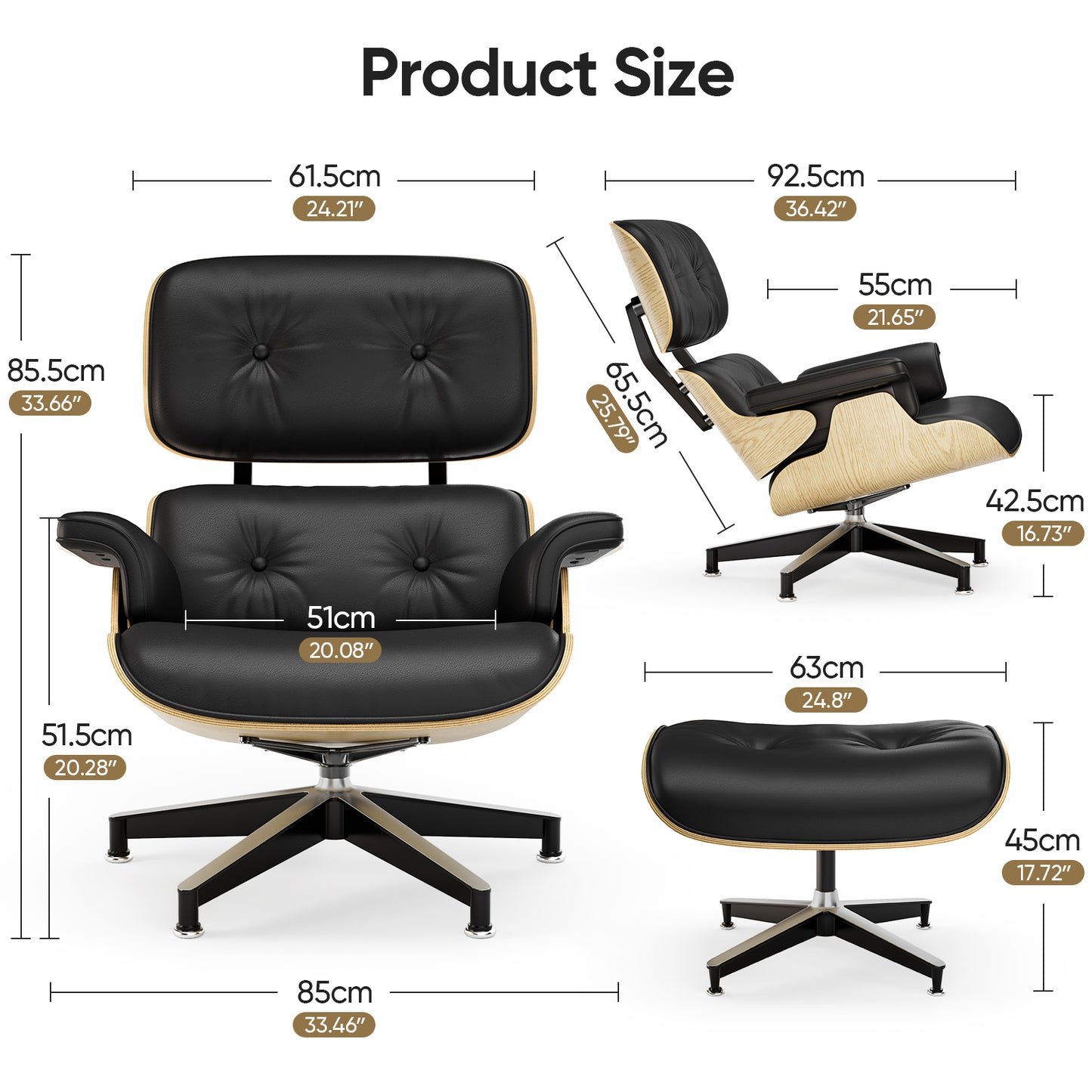 Replica Genuine Leather Eames Lounge Chair and Ottoman