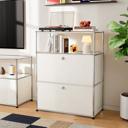 White USM Haller Style Modular Storage Cabinet with Open Shelf & Lockable Doors