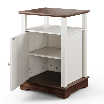 Farmhouse Style End Table with Storage Cabinet & USB Charging Ports