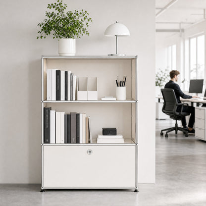 White USM Haller Style Modular Storage Cabinet – 3-Tier Chrome Frame Cabinet