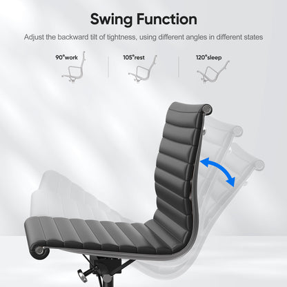 Ribbed Genuine Leather Eames Armless Executive Swivel office chair