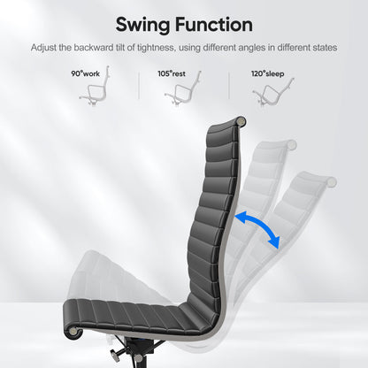 Ribbed Genuine Leather Eames Armless Executive Swivel office chair