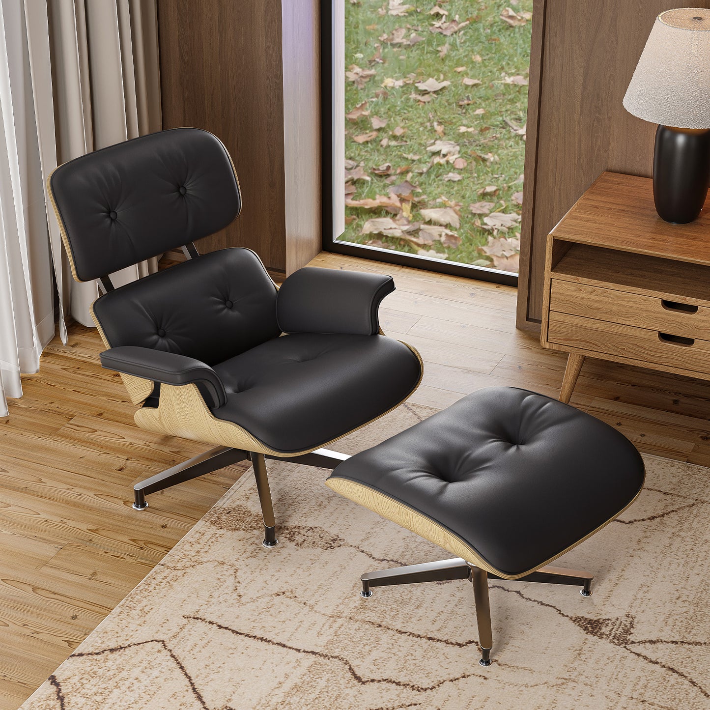 Replica Genuine Leather Eames Lounge Chair and Ottoman