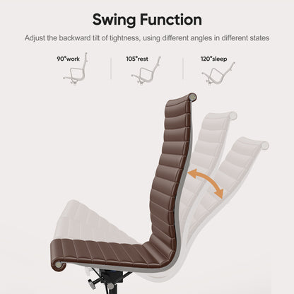 Ribbed Genuine Leather Eames Armless Executive Swivel office chair