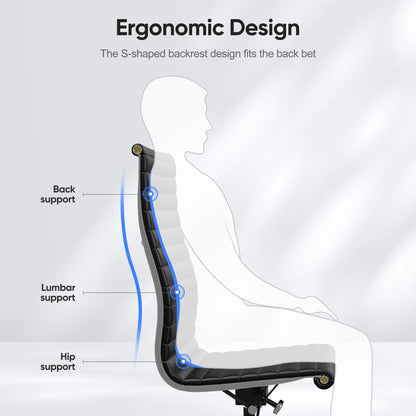 Ribbed Genuine Leather Eames Armless Executive Swivel office chair