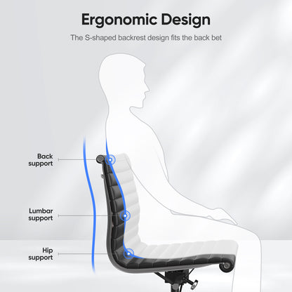 Ribbed Genuine Leather Eames Armless Executive Swivel office chair