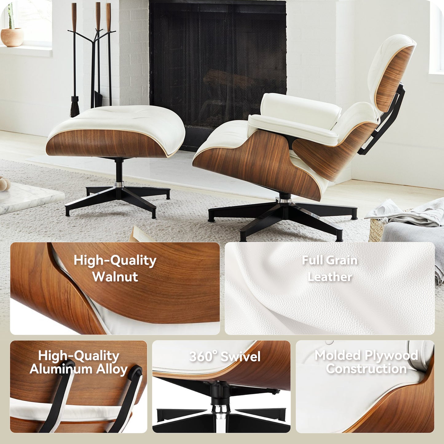 Top Grain Leather Eames Lounge Chair With Ottoman replica (Premier Tall Version) | FHSLIFE