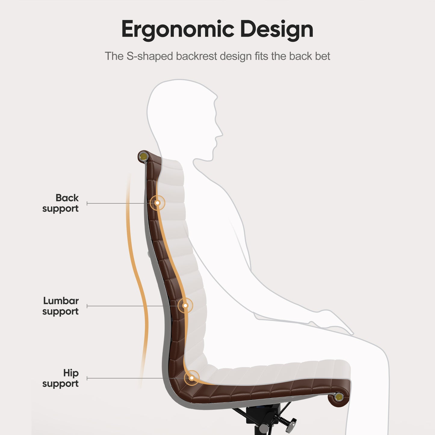 Ribbed Genuine Leather Eames Armless Executive Swivel office chair