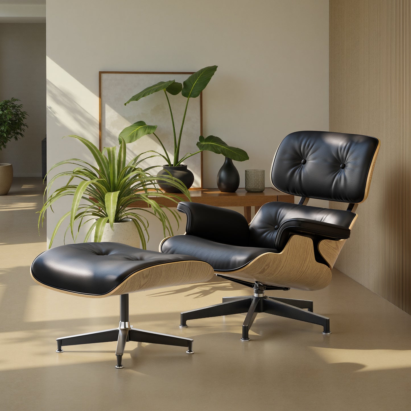 Replica Genuine Leather Eames Lounge Chair and Ottoman