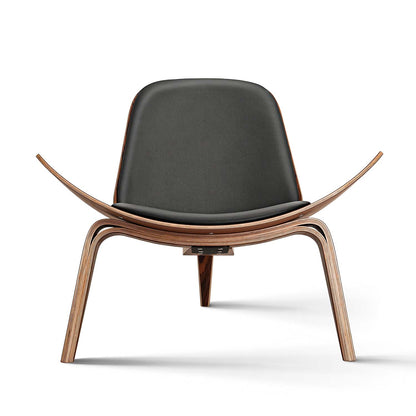 Hans Wegner Shell Chair Black Leather Replica