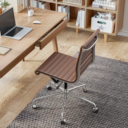 Ribbed Genuine Leather Eames Armless Executive Swivel office chair